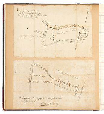 (MANUSCRIPT MAPS.) Album of approximately 20 eighteenth-century hand-drawn surveys of properties in Union County, New Jersey.